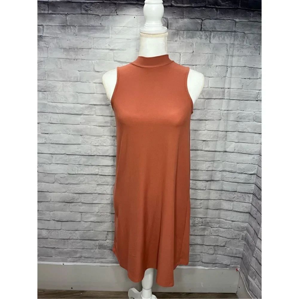 Pink Rose Mock Neck Sleeveless Swing Dress